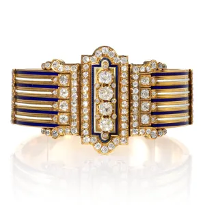French Diamond and Enamel ??Jarreti??re?? Bangle Bracelet