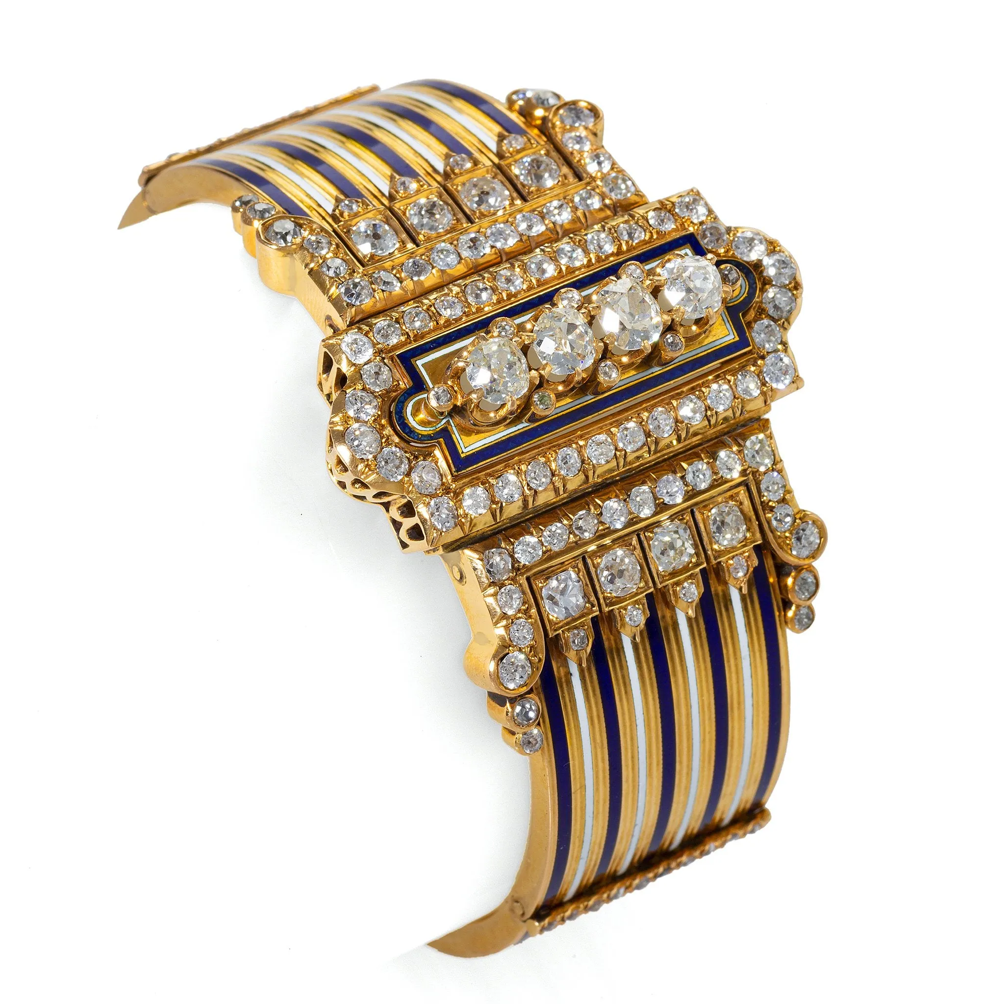 French Diamond and Enamel ??Jarreti??re?? Bangle Bracelet