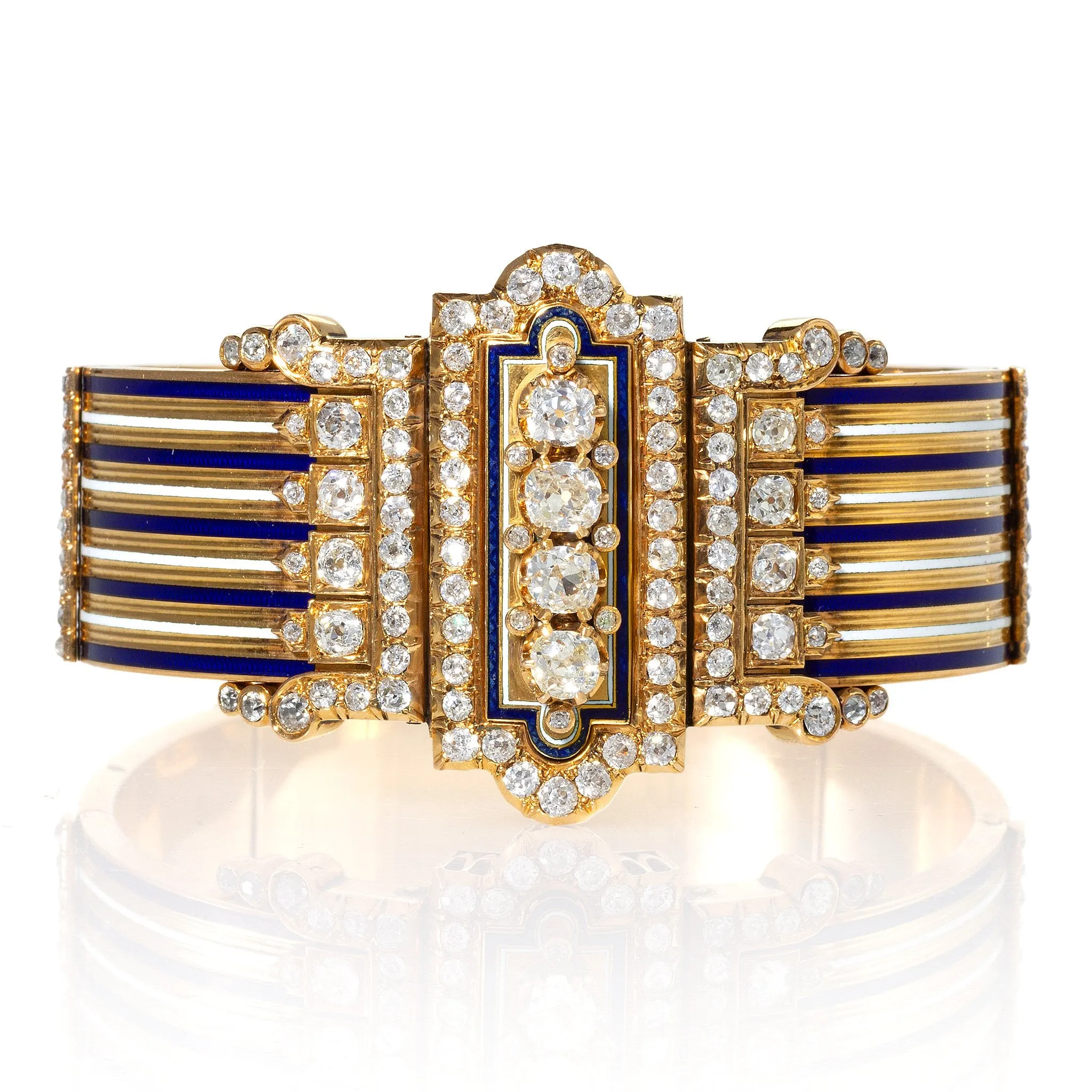 French Diamond and Enamel ??Jarreti??re?? Bangle Bracelet