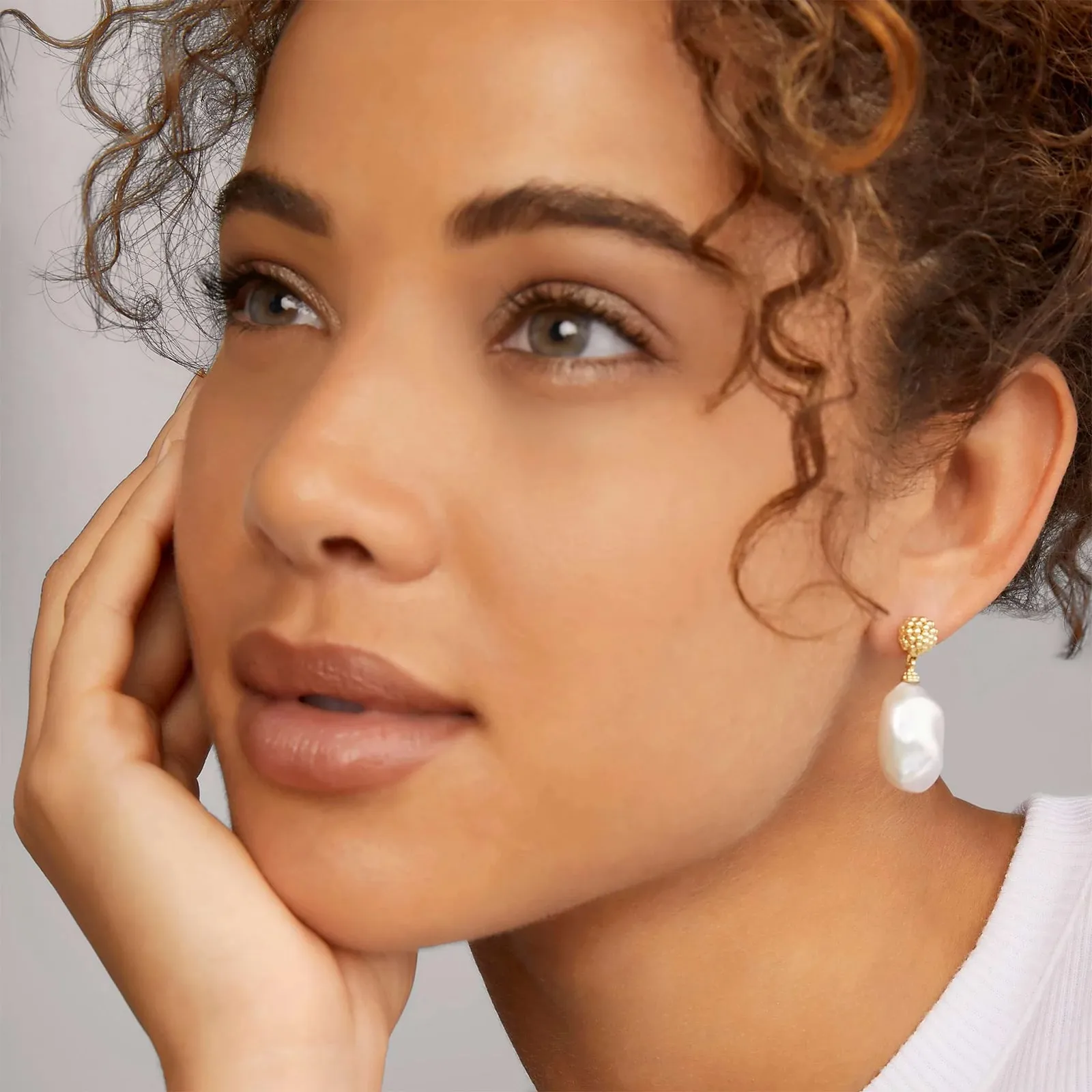 Freshwater Baroque Pearl Caviar Luna Drop Earrings