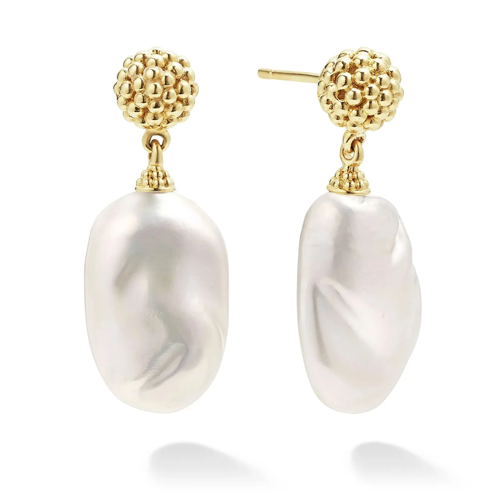 Freshwater Baroque Pearl Caviar Luna Drop Earrings