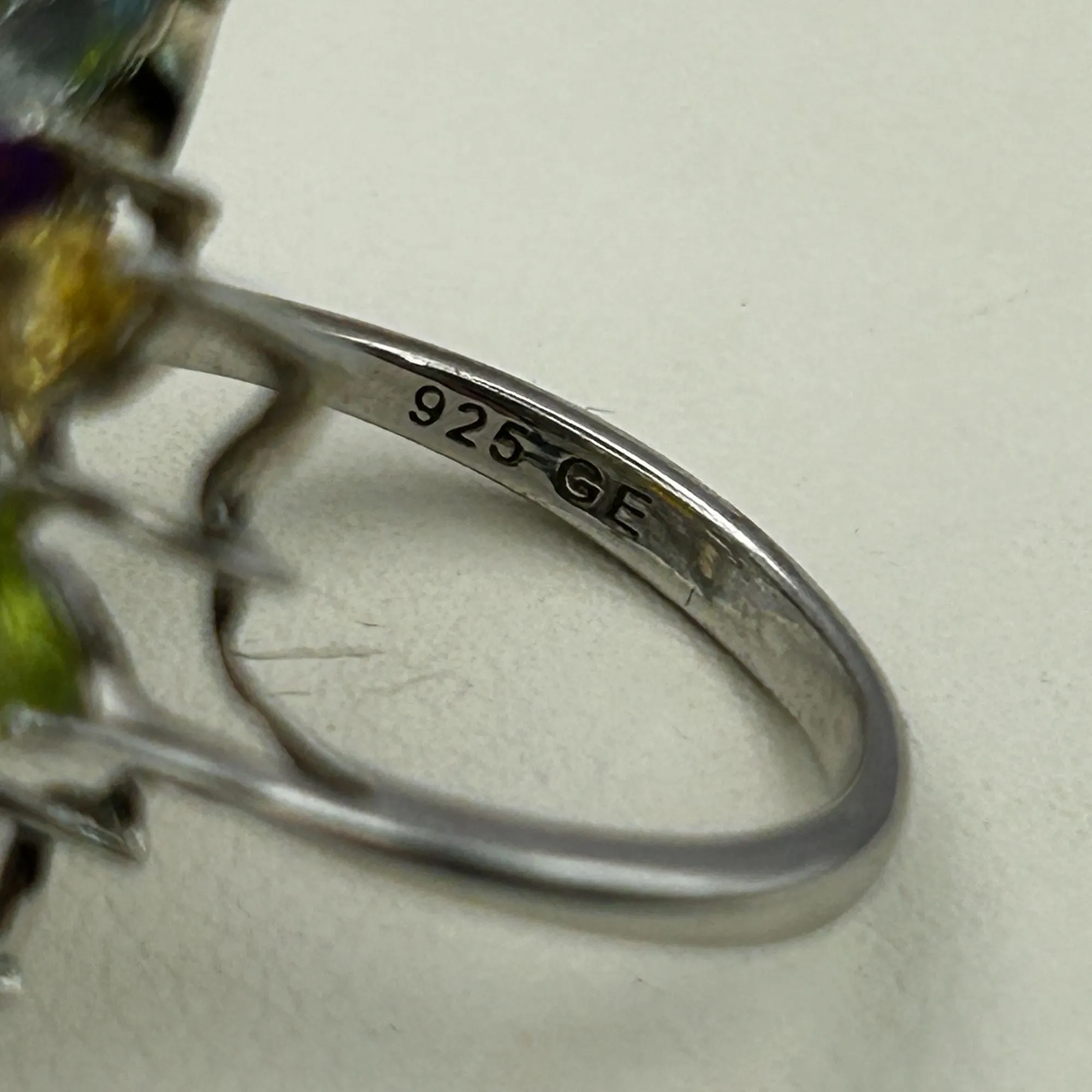 Gemstone Flower Ring Opal, Amethyst, Peridot, Golden Citrine, Blue Topaz SIZE 8