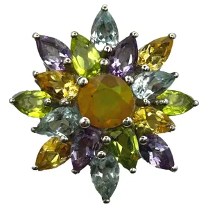 Gemstone Flower Ring Opal, Amethyst, Peridot, Golden Citrine, Blue Topaz SIZE 8