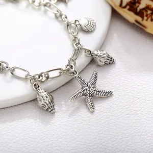 Glossy Silver Ocean Starfish Conch Ms. Anklet Alloy Material Romantic Beach Anklet Ladies Jewelry Personality Gift