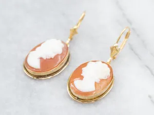 Gold Mid Century Cameo Drop Earrings