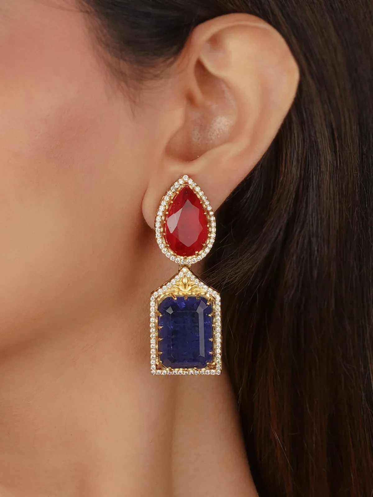 Gold Plated Faux Diamond Earrings - CZEAR579