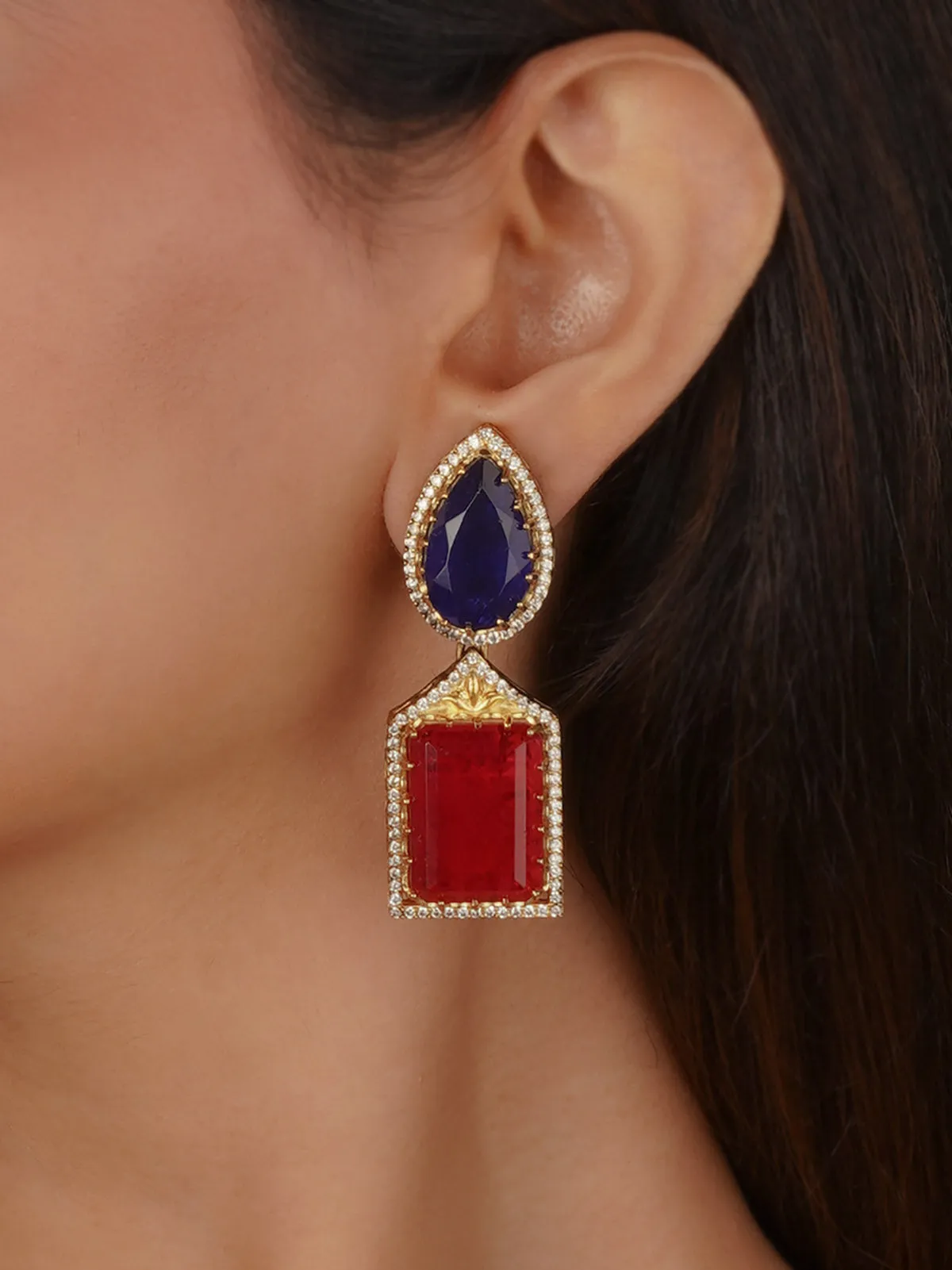 Gold Plated Faux Diamond Earrings - CZEAR579