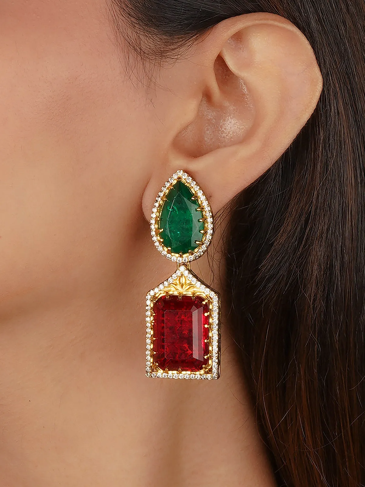 Gold Plated Faux Diamond Earrings - CZEAR579