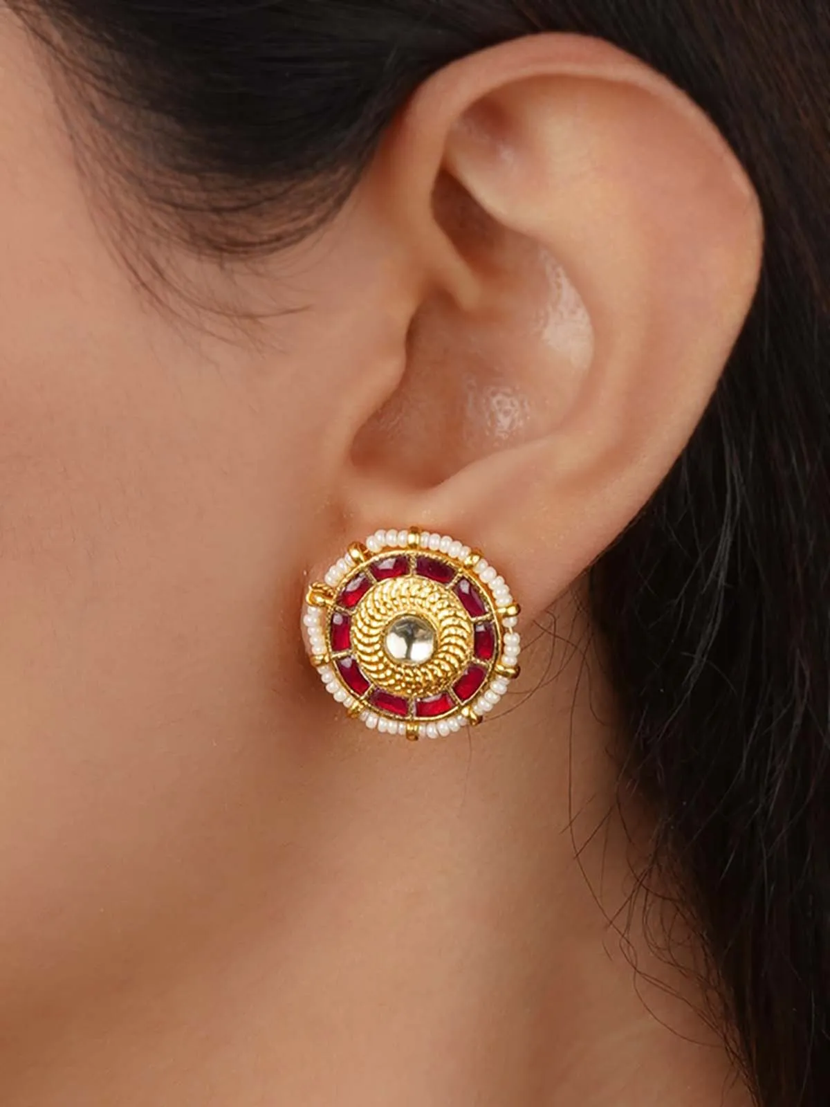 Gold Plated Jadau Kundan Earrings - ME1255