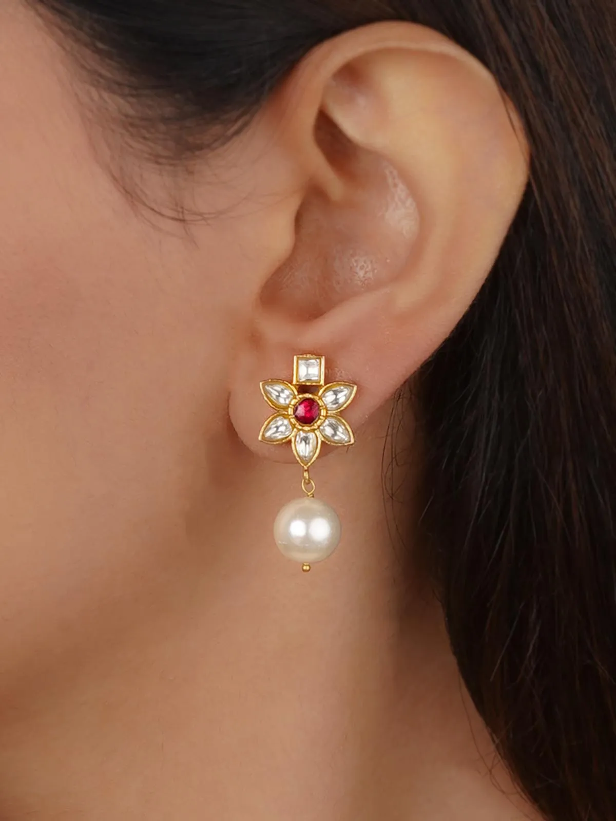 Gold Plated Jadau Kundan Earrings - ME1371