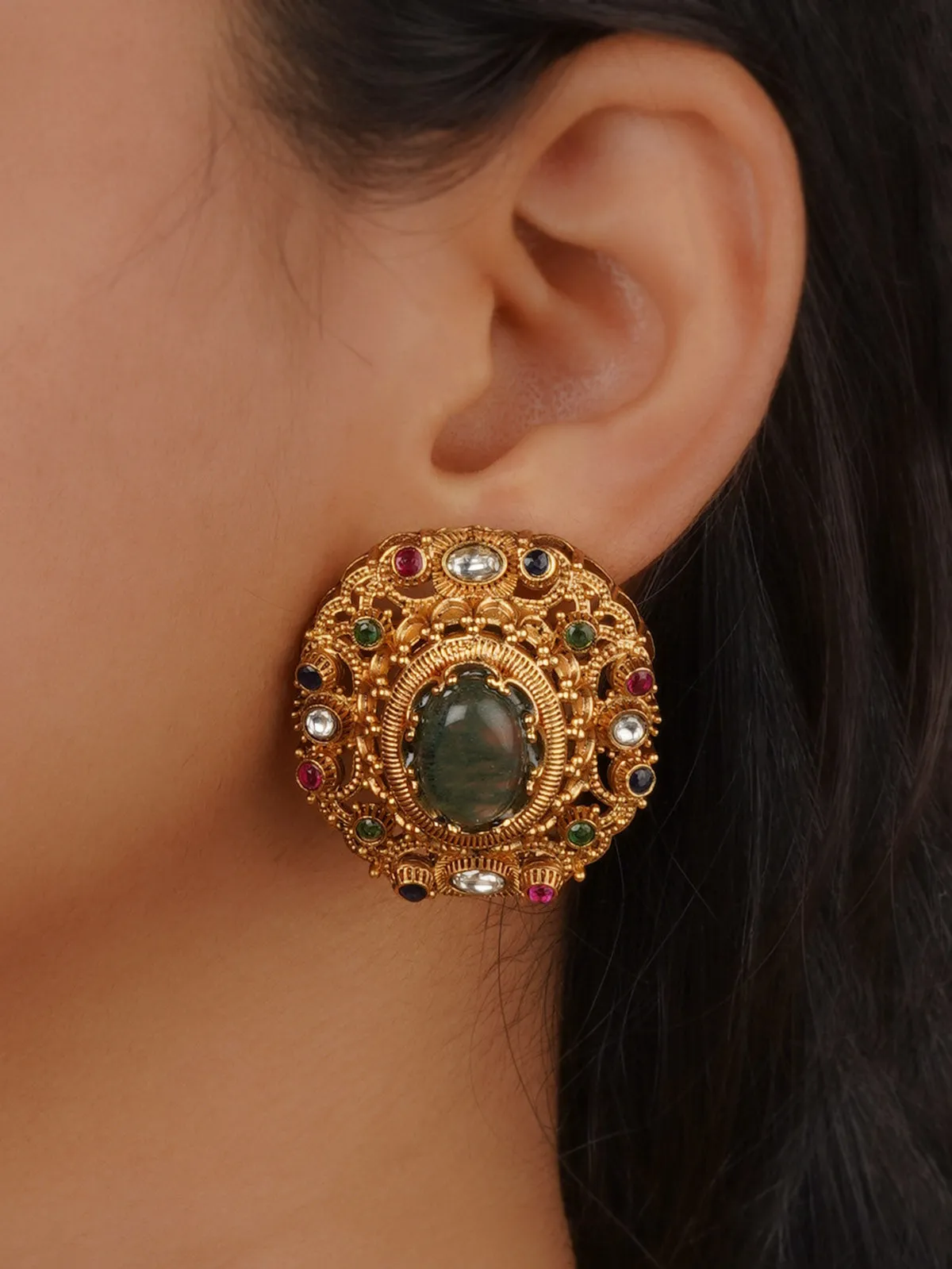 Gold Plated Navratna Earrings - NR-EAR1