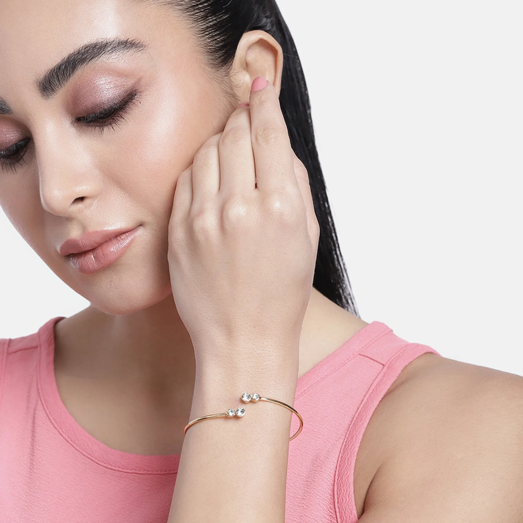 Gold Plated White Stone Bracelet For Womens