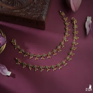 Gold Pleated Kundan Anklet - 0493