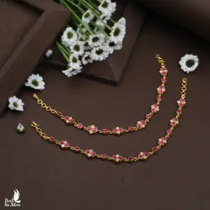 Gold Pleated Kundan Anklet - 3895