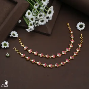 Gold Pleated Kundan Anklet - 3896
