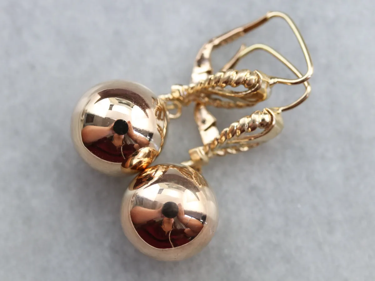 Gold Rope Twist Ball Drop Earrings