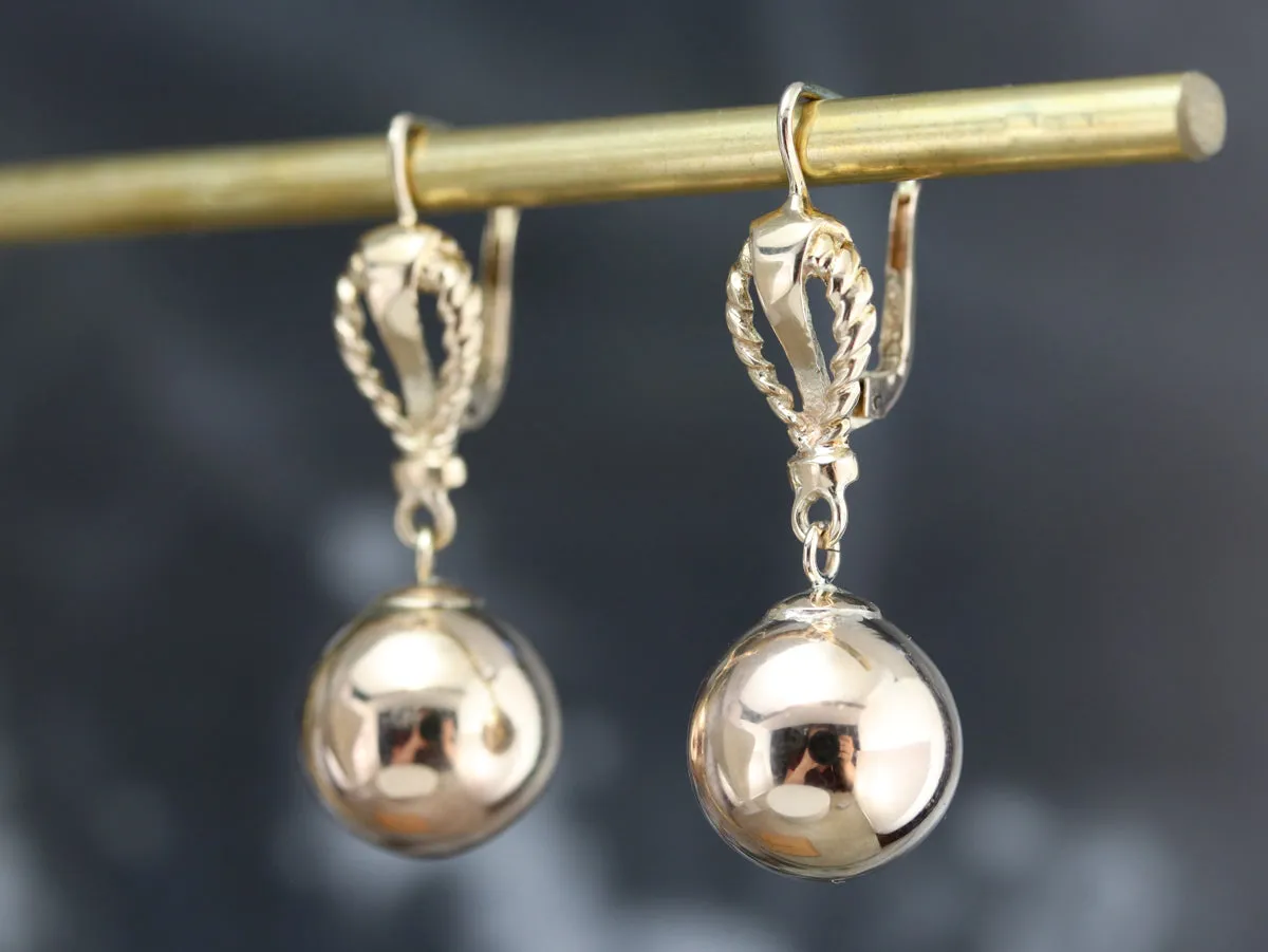 Gold Rope Twist Ball Drop Earrings