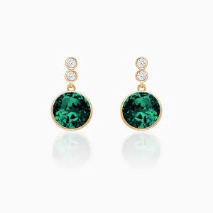 Golden Emerald Green Sphere Earrings