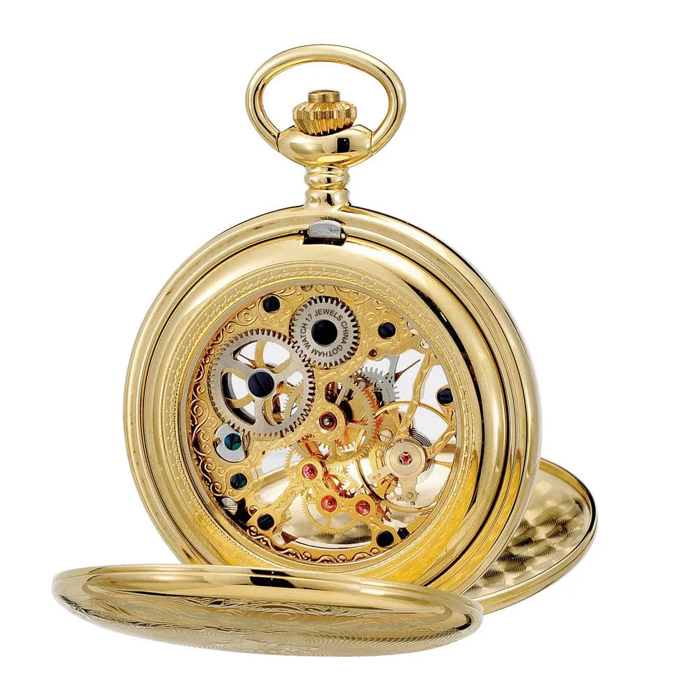 Gotham Men's Gold-Tone Double Cover Exhibition Mechanical Pocket Watch # GWC18800G