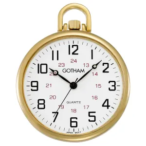 Gotham Men's Gold-Tone Ultra Thin Railroad Open Face Quartz Pocket Watch # GWC15026G
