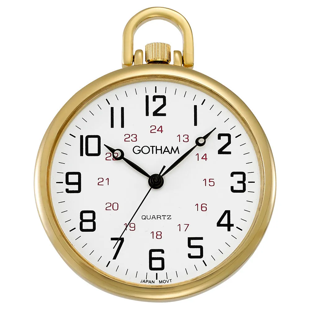 Gotham Men's Gold-Tone Ultra Thin Railroad Open Face Quartz Pocket Watch # GWC15026G