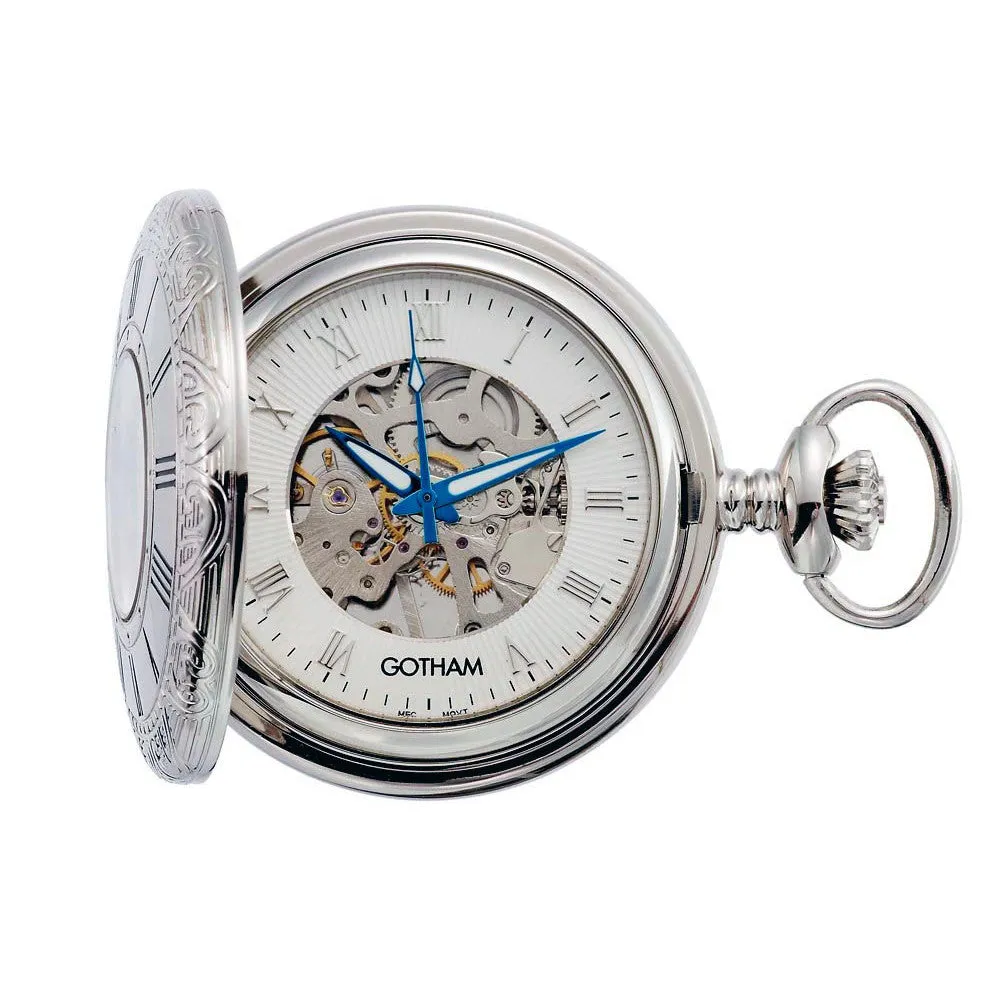 Gotham Men's Silver-Tone 17 Jewel Mechanical Covered Pocket Watch # GWC14036S