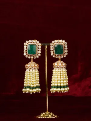 Green Color Gold Plated Faux Polki Earrings - PK-E119