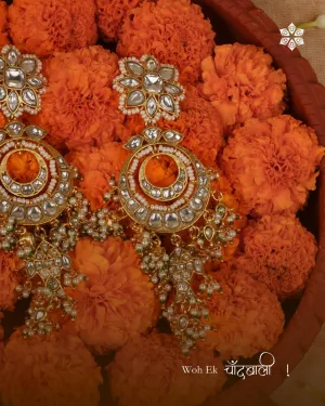 Green Color Gold Plated Jadau Kundan Earrings - ME1287