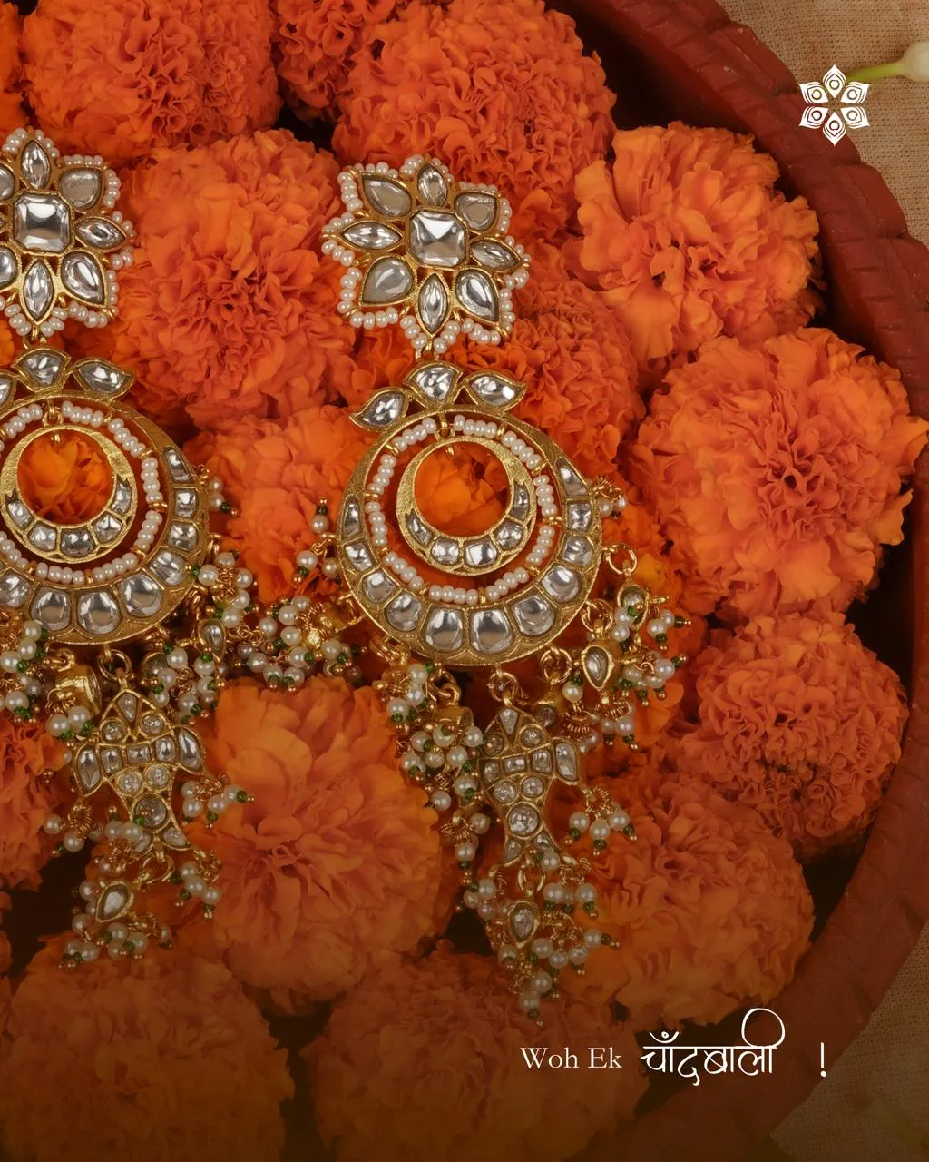 Green Color Gold Plated Jadau Kundan Earrings - ME1287