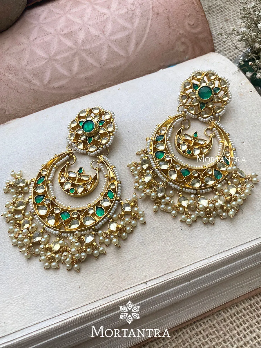 Green Color Gold Plated Jadau Kundan Earrings - ME1YGR