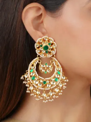 Green Color Gold Plated Jadau Kundan Earrings - ME1YGR