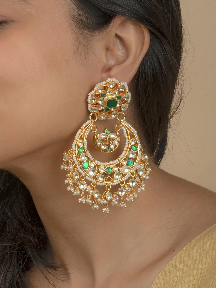Green Color Gold Plated Jadau Kundan Earrings - ME1YGR