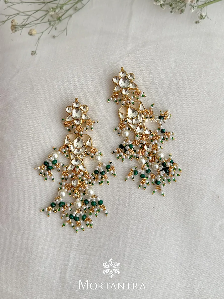 Green Color Gold Plated Jadau Kundan Earrings - ME946Y