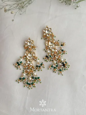 Green Color Gold Plated Jadau Kundan Earrings - ME946Y