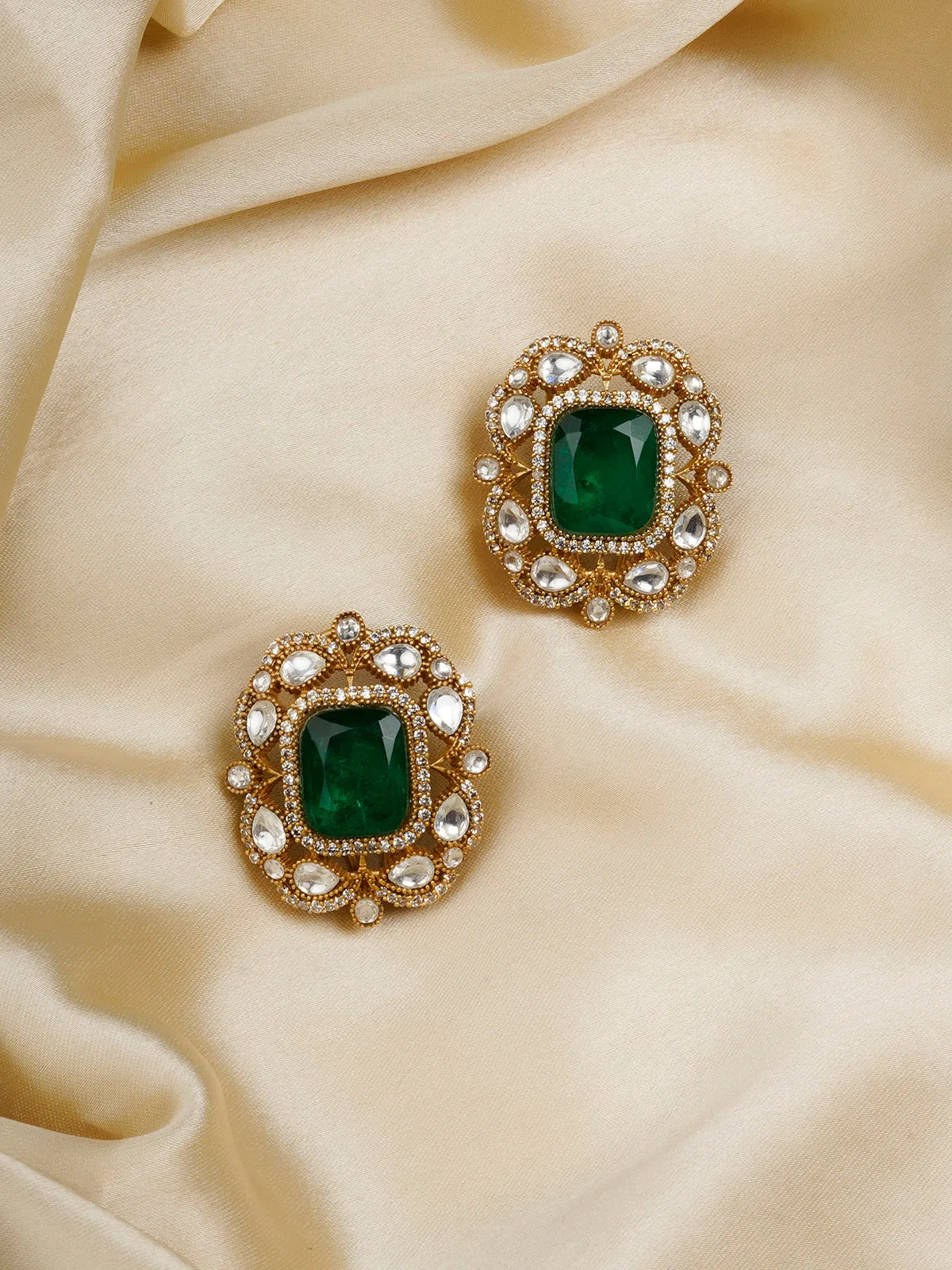 Green Color Gold Plated Moissanite Earrings - MO-EAR29GR