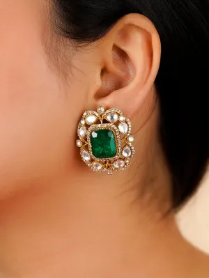 Green Color Gold Plated Moissanite Earrings - MO-EAR29GR