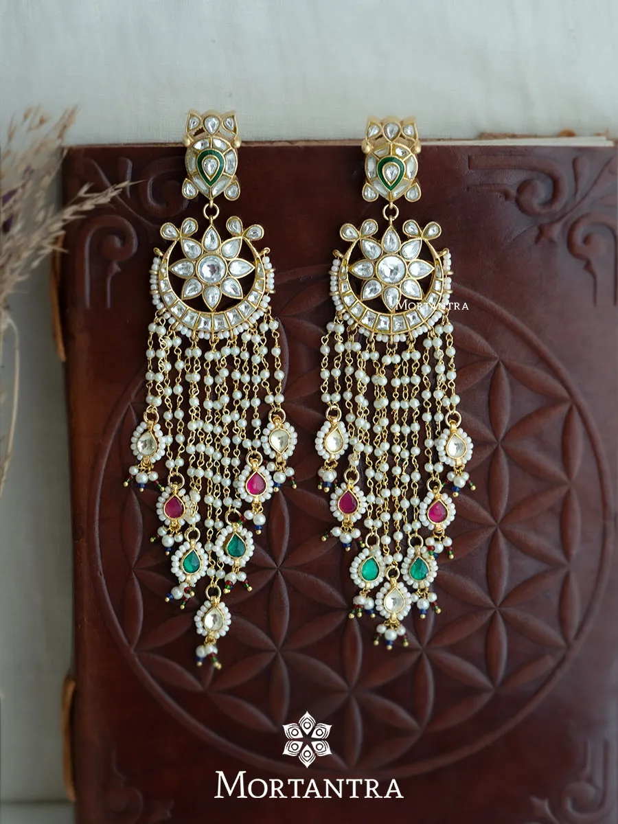 Green Color Gold Plated Thappa Jadau Kundan Earrings - TJ-E47WGR