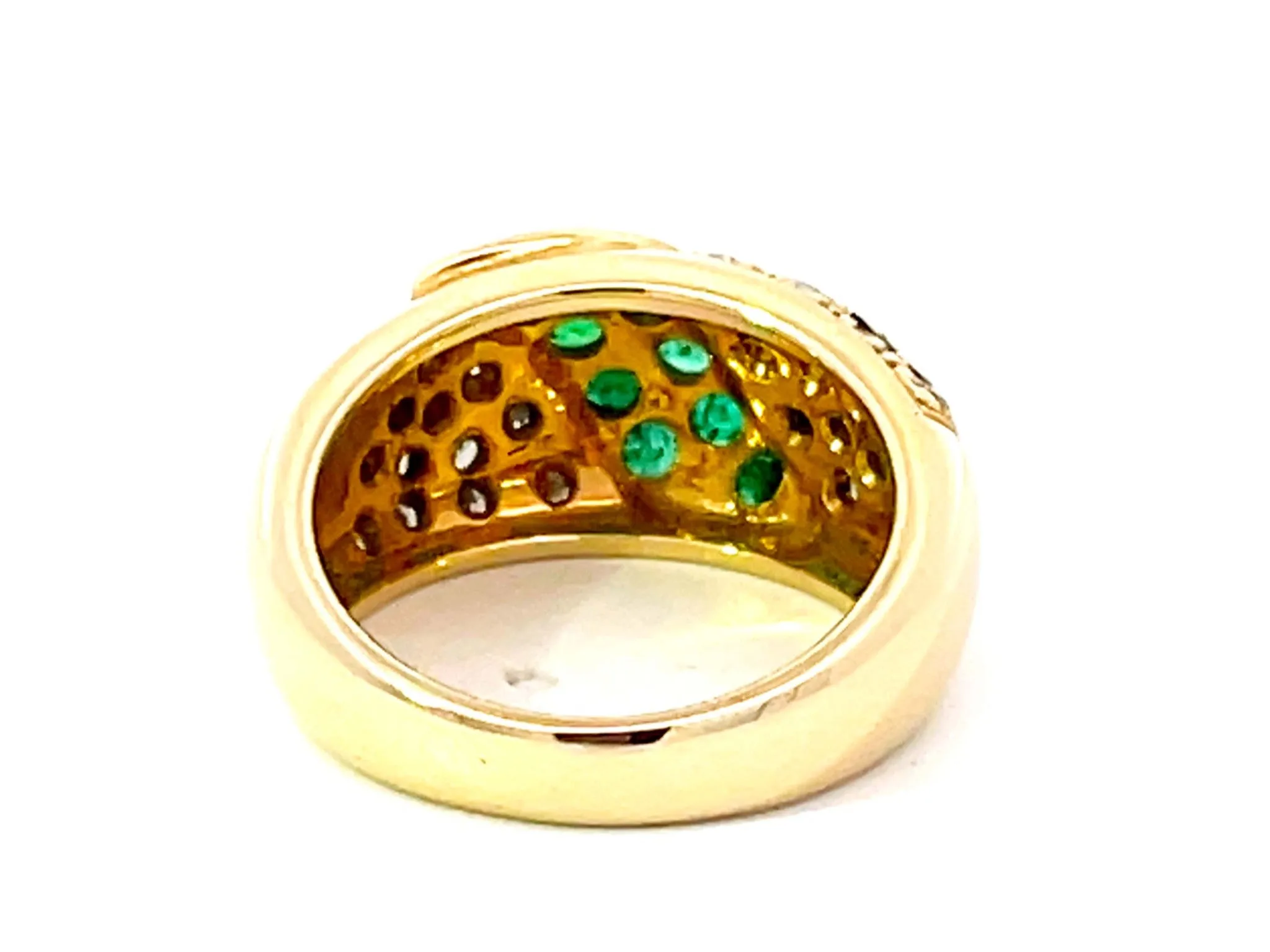 Green Emerald and Diamond Studded Dome Ring in 14k Yellow Gold