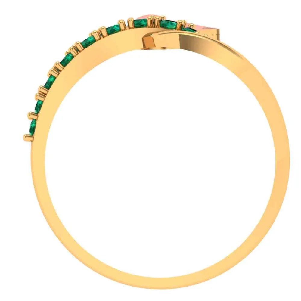 Green Stone Studded Lotus Themed Gold Rings For Women