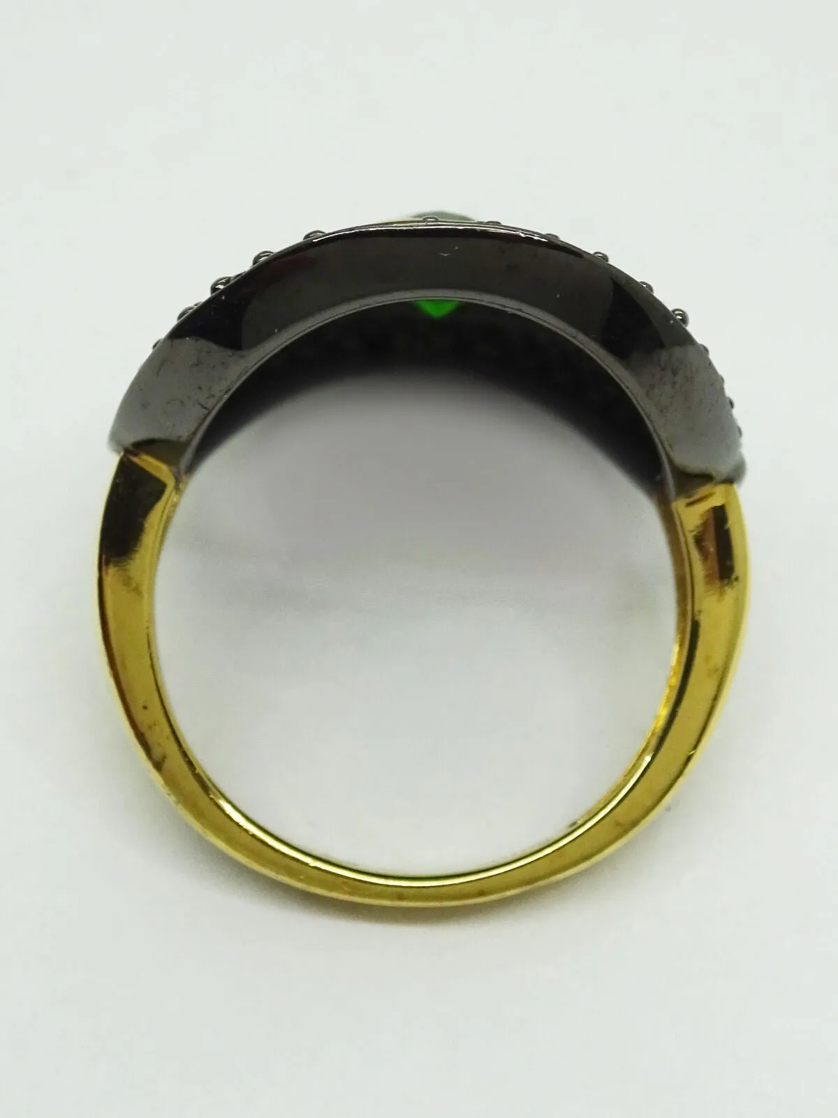 Green Tourmaline Black Spinel & CZ Vermeil Ring Sterling Silver Size 7