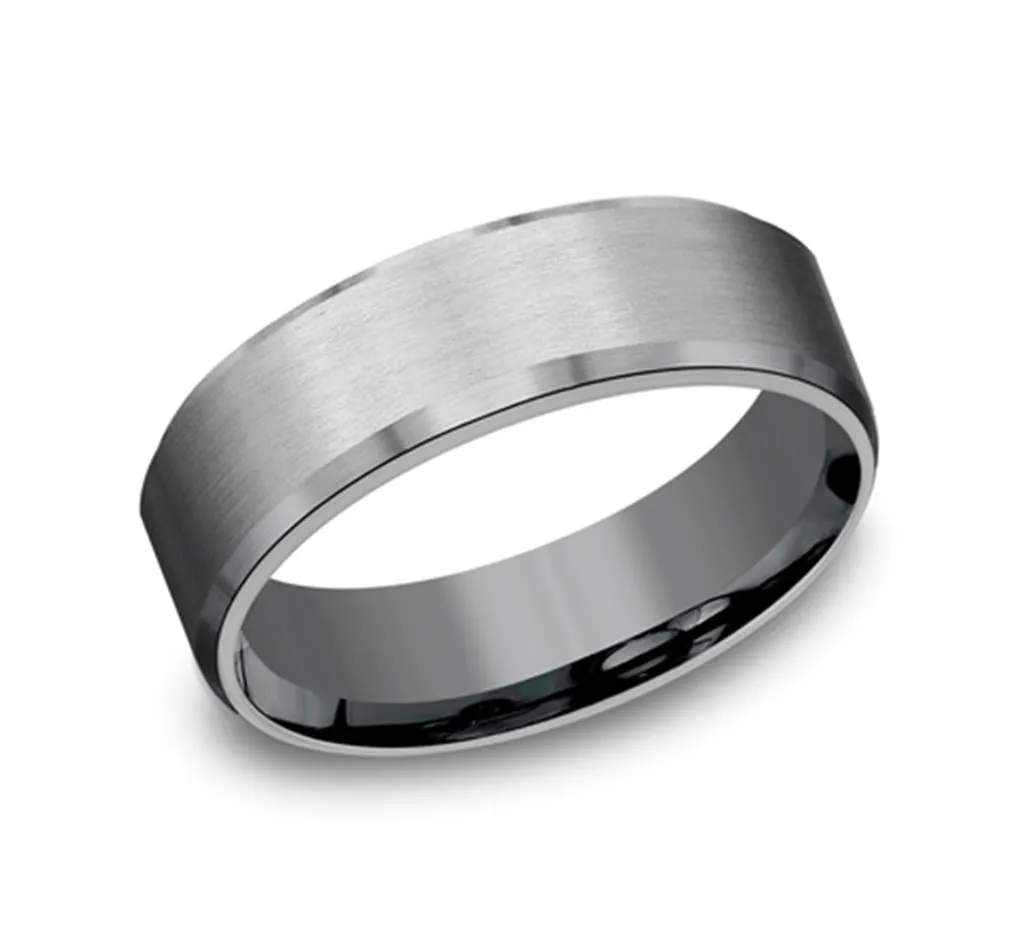 Grey Tantalum Satin Finish 7mm Beveled Wedding Band