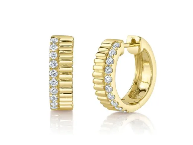 Grooved Huggie Earrings with Diamonds