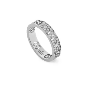 Gucci Icon 18ct White Gold Diamond Stardust Band Ring D