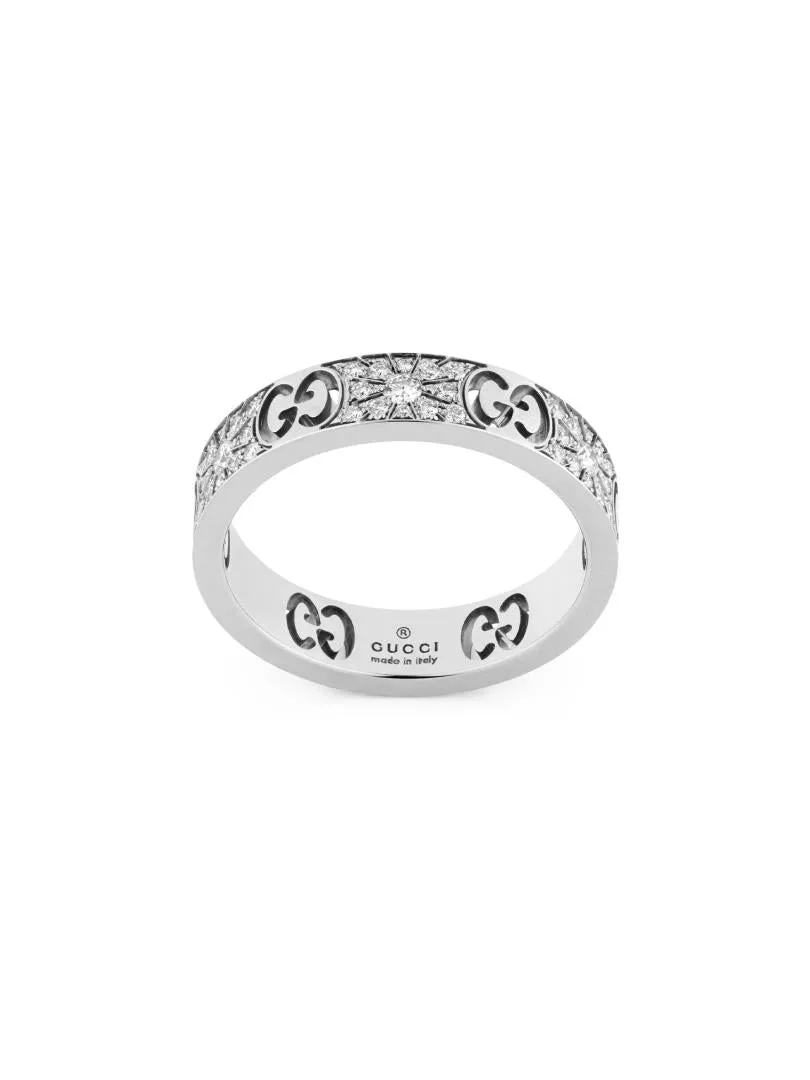 Gucci Icon 18ct White Gold Diamond Stardust Band Ring D