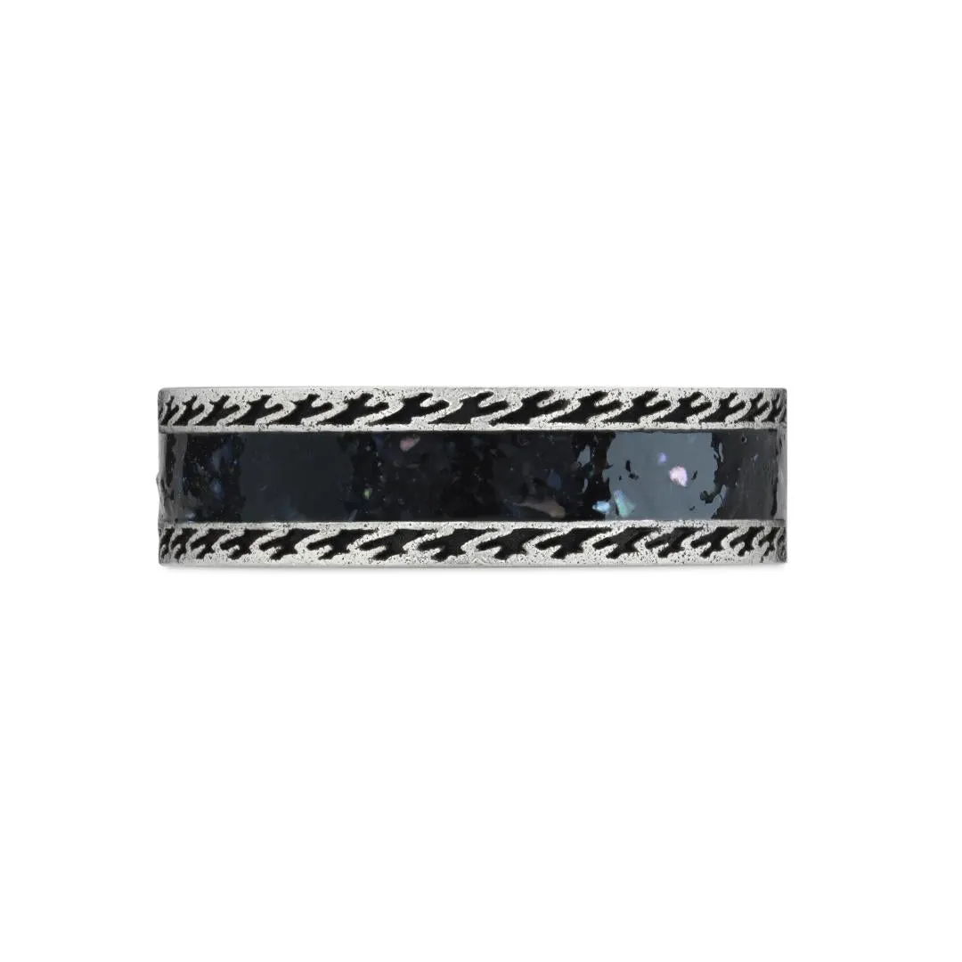 Gucci Interlocking Sterling Silver Black Enamel Band Ring D