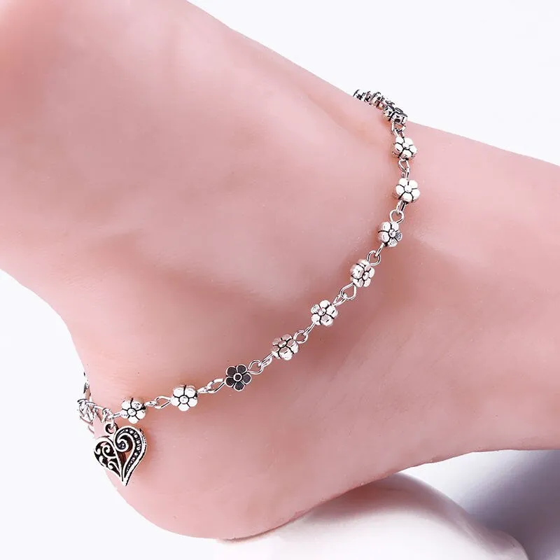 Heart Female Anklets Barefoot Crochet Sandals Foot Jewelry Leg New Anklets On Foot Ankle Bracelets For Women Leg Chain
