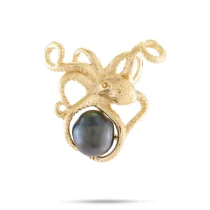 He?e (Octopus) Tahitian Black Pearl Pendant in Gold-10-11mm