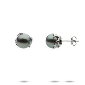 Heritage Tahitian Black Pearl Earrings in White Gold - 9-10mm