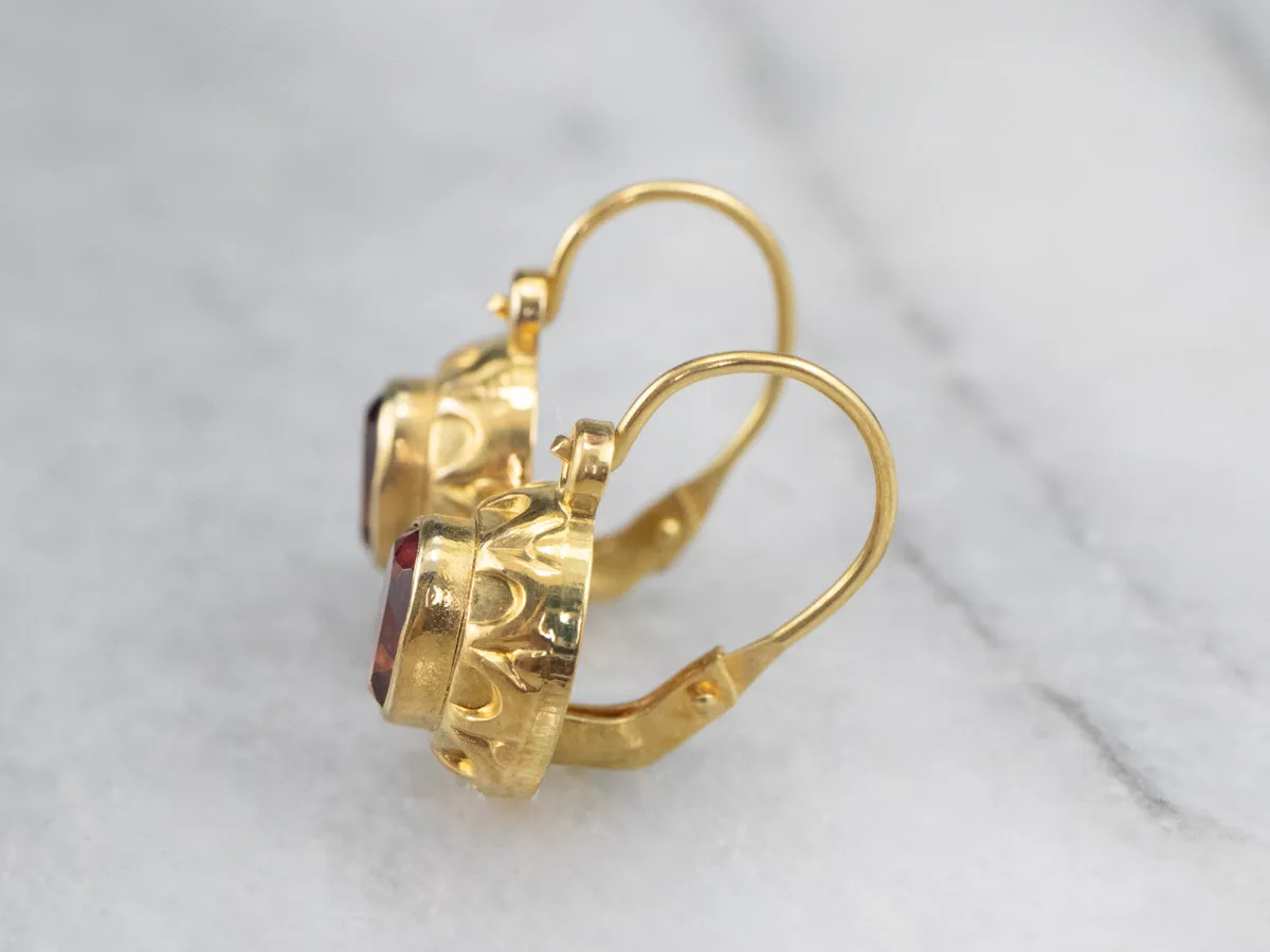 High Karat Gold Purple Glass Drop Earrings