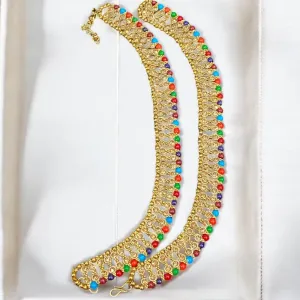 Hira Collections Traditional Gold Plated Beads Austrian Stones Payal Anklets